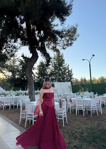 Bordo Drapeli Uzun Abiye Elbise - Görsel 4