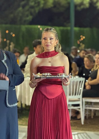 Bordo Drapeli Uzun Abiye Elbise - Görsel 6