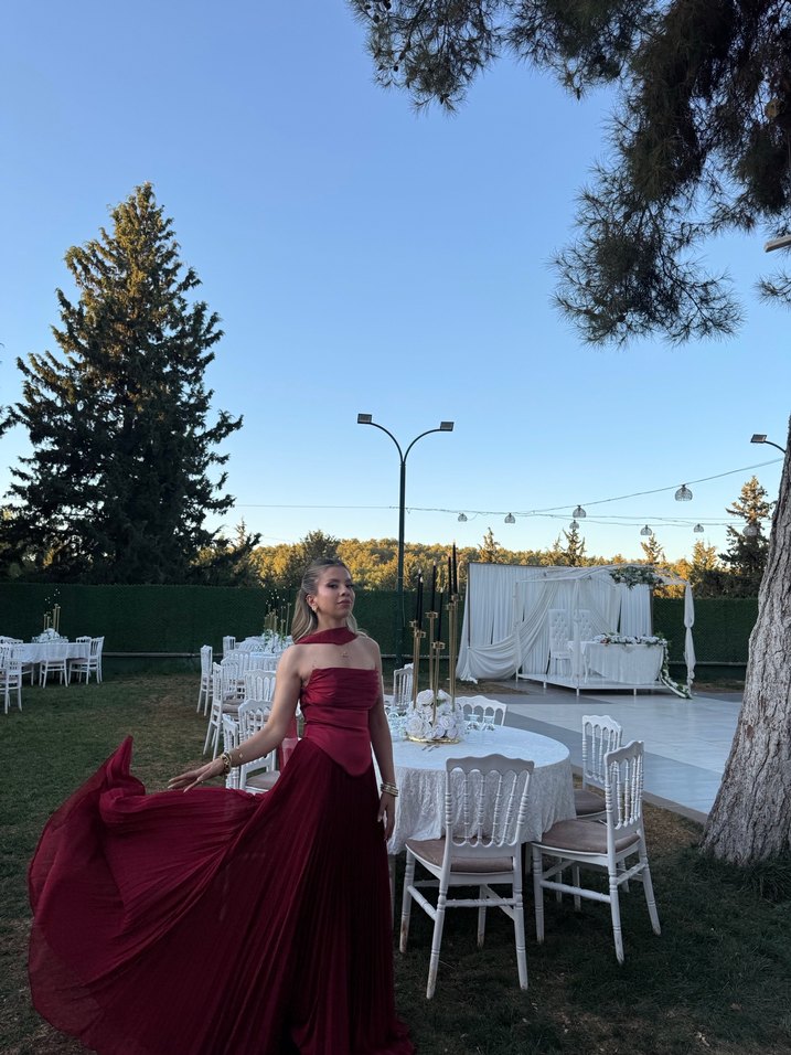 Bordo Drapeli Uzun Abiye Elbise - Görsel 2