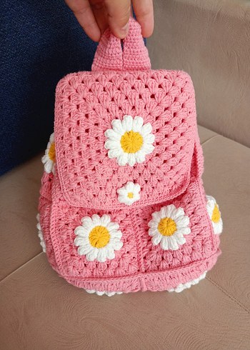 Beden pembe Renk Çiçek Desenli Örgü Pembe Sırt Çantası