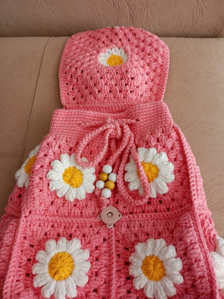 Çiçek Desenli Örgü Pembe Sırt Çantası - Görsel 2