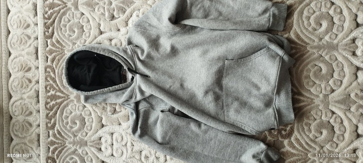 Siyah Gri Kapüşonlu Erkek Polar - Görsel 2