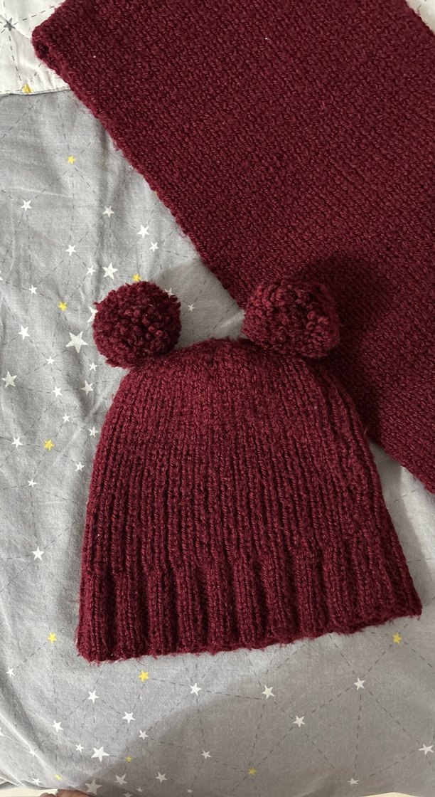 Bordo Örgü Çocuk Bere ve Atkı Seti - Görsel 2