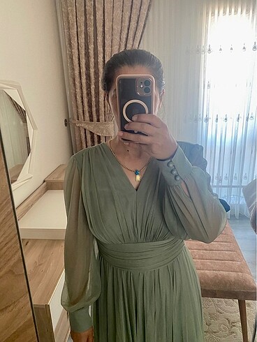 xl Beden yeşil Renk Su yeşili uzun dökümlü elbise