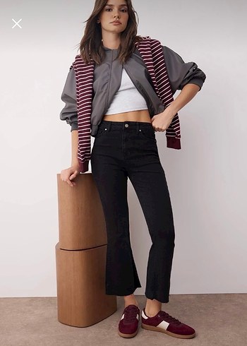 Siyah Kadın Midi Boy Denim Jean