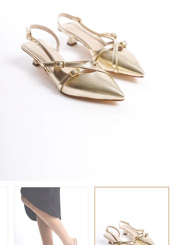 Altın Renk Tokalı Stiletto Kadın Ayakkabı