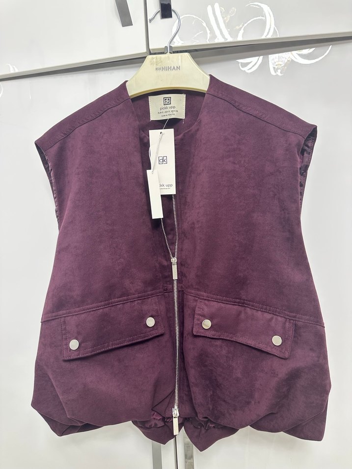 Bordo Süet  Kadın Yelek - Görsel 4