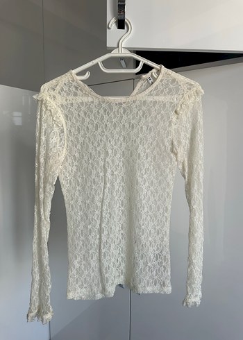 Dantel Detaylı Siyah  beyaz Uzun Kollu Bluz - Görsel 8