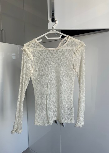 Dantel Detaylı Siyah  beyaz Uzun Kollu Bluz - Görsel 5