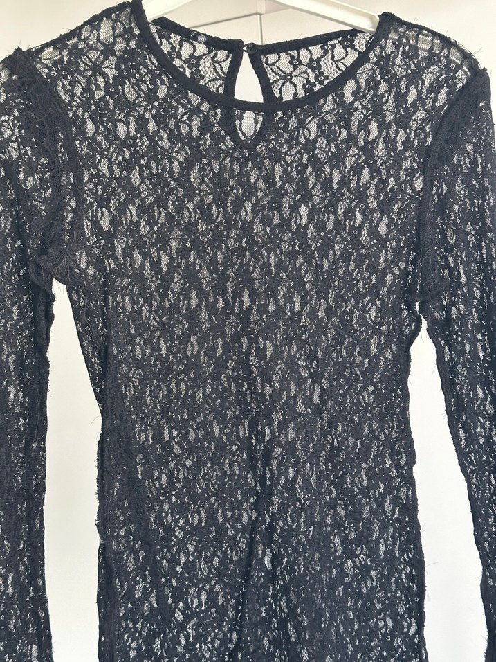 Dantel Detaylı Siyah  beyaz Uzun Kollu Bluz - Görsel 2