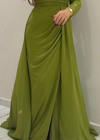 Yeşil Uzun Drapeli Abiye Elbise - Görsel 2