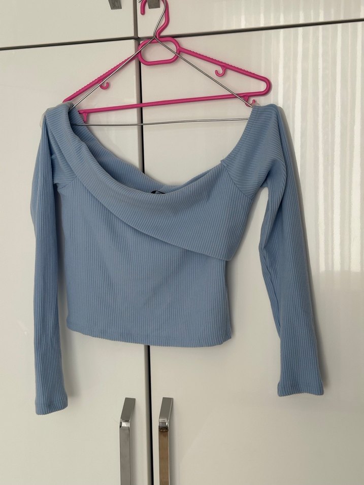 Mavi Drapeli Uzun Kollu Bluz - Görsel 3