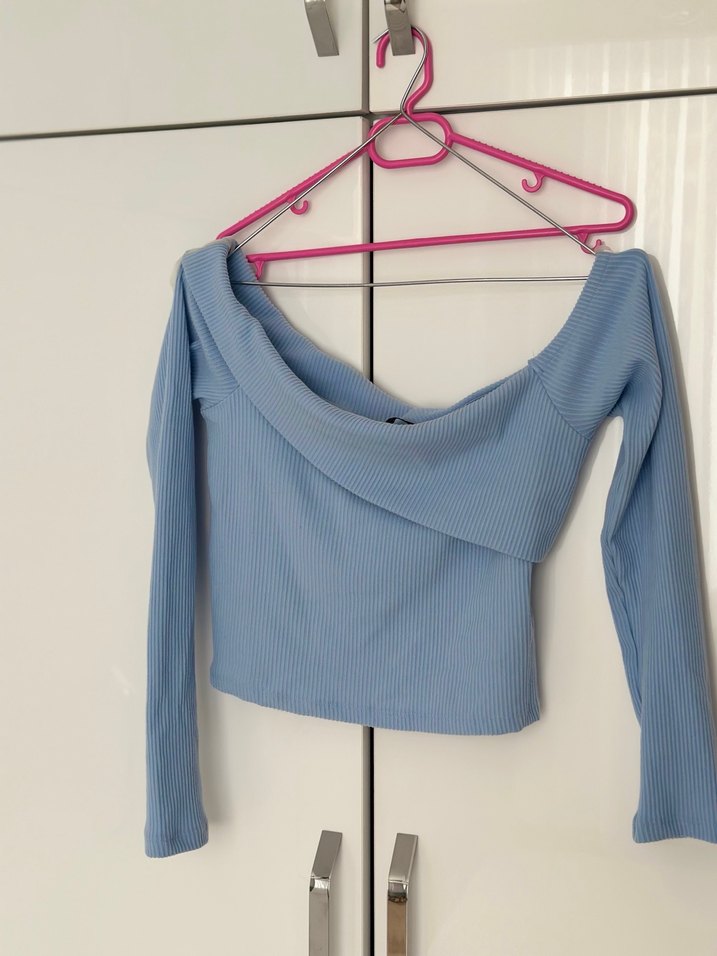 Mavi Drapeli Uzun Kollu Bluz - Görsel 5