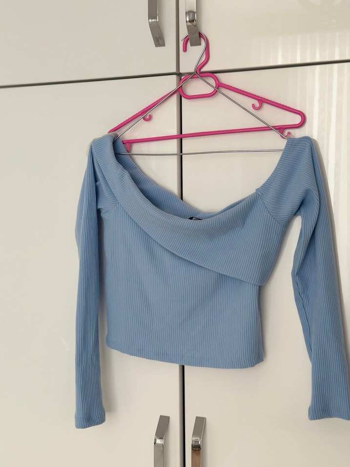 Mavi Drapeli Uzun Kollu Bluz - Görsel 4