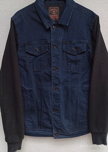 Erkek Lacivert Denim Ceket, Düğmeli, Uzun Kollu - Görsel 2