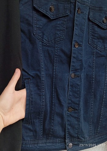Erkek Lacivert Denim Ceket, Düğmeli, Uzun Kollu - Görsel 4