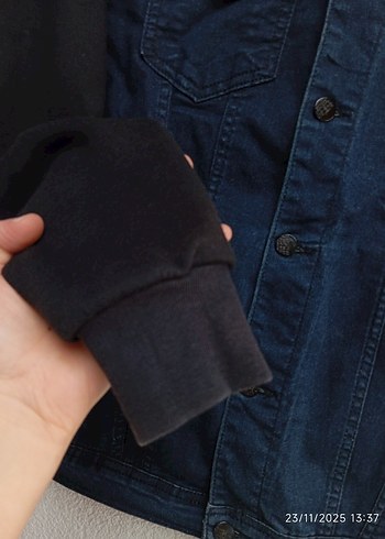 Erkek Lacivert Denim Ceket, Düğmeli, Uzun Kollu - Görsel 5