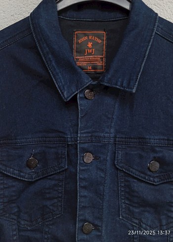 Erkek Lacivert Denim Ceket, Düğmeli, Uzun Kollu - Görsel 3