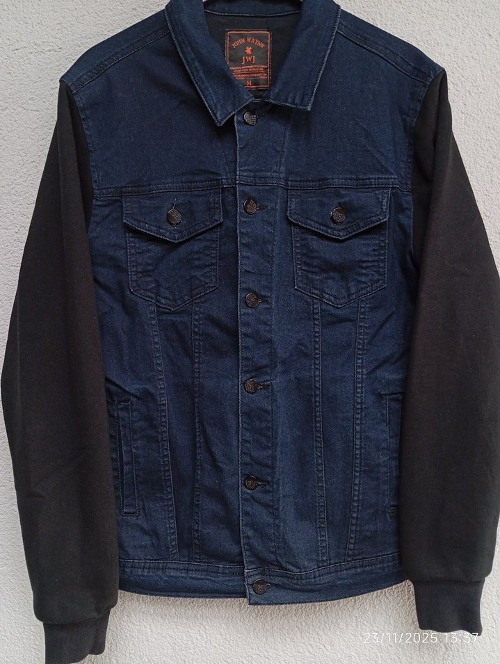 Erkek Lacivert Denim Ceket, Düğmeli, Uzun Kollu - Görsel 2