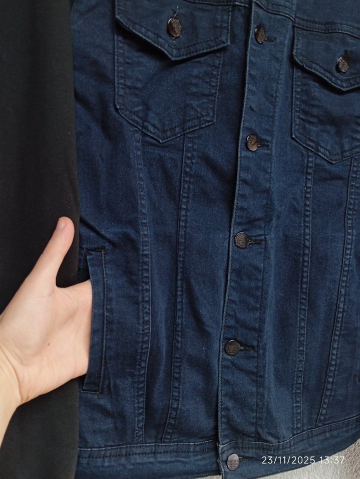 Erkek Lacivert Denim Ceket, Düğmeli, Uzun Kollu - Görsel 4