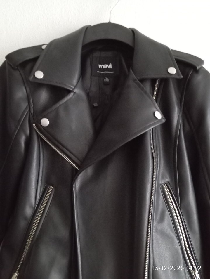 Kadın Siyah Deri Biker Ceket - Görsel 2