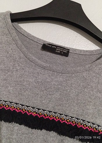 Uzun Kollu Gri Triko Tunik - Görsel 4