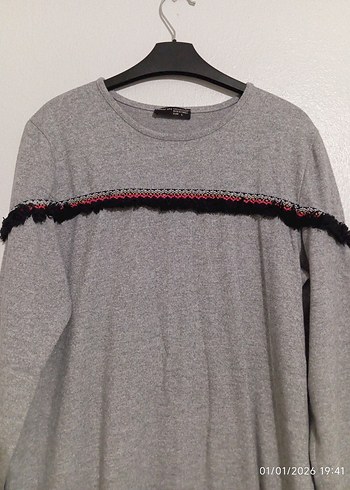 Uzun Kollu Gri Triko Tunik - Görsel 2