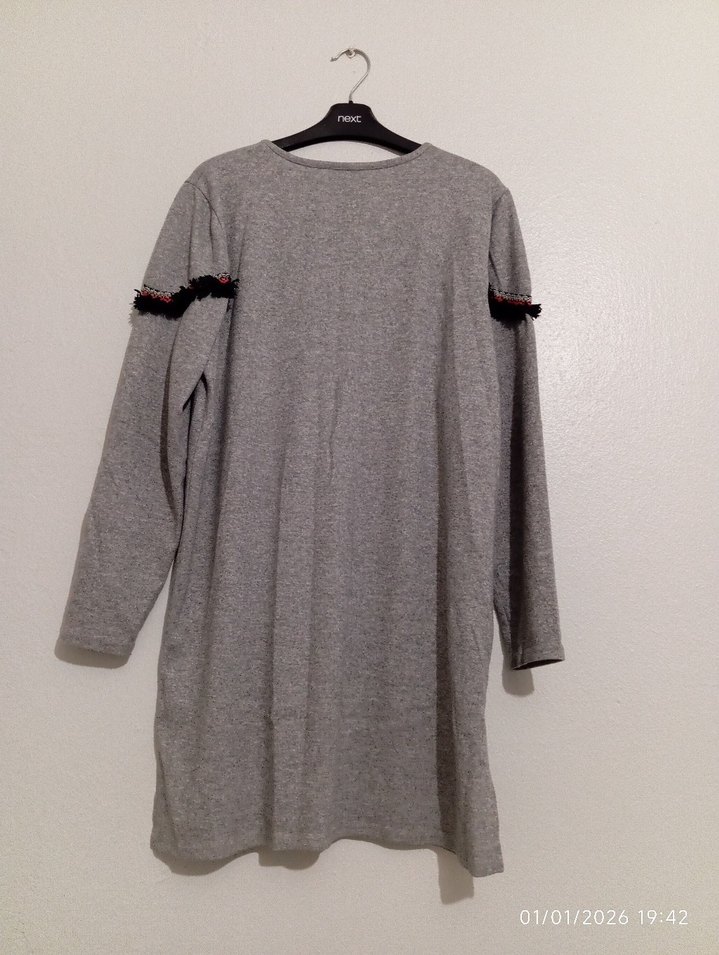 Uzun Kollu Gri Triko Tunik - Görsel 5