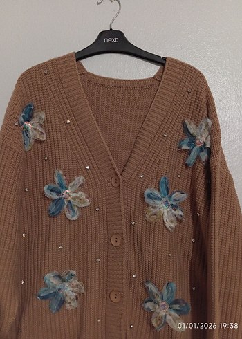 Nakışlı Kahverengi Hırka - Görsel 2