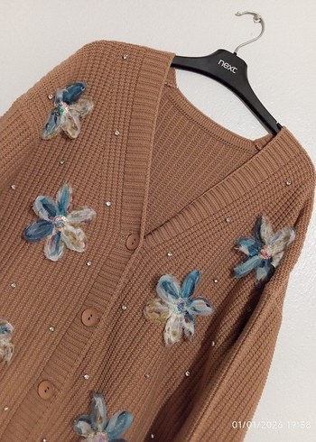 Nakışlı Kahverengi Hırka - Görsel 3