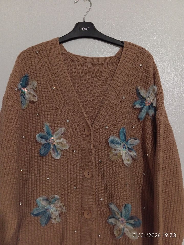 Nakışlı Kahverengi Hırka - Görsel 2