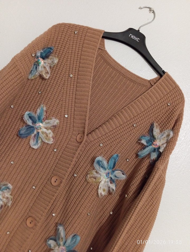 Nakışlı Kahverengi Hırka - Görsel 3