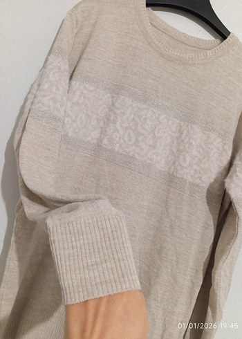 Bej Uzun Kollu Kadın Triko Kazak - Görsel 3