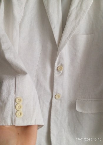 Beyaz Düğmeli Erkek Keten Takım - Görsel 3