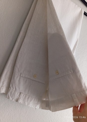 Beyaz Düğmeli Erkek Keten Takım - Görsel 13