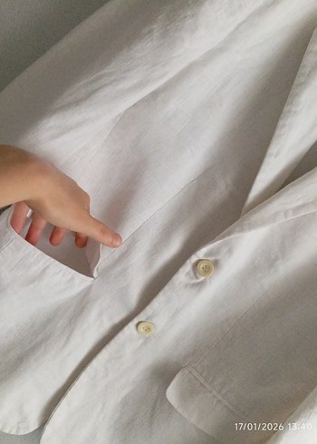 Beyaz Düğmeli Erkek Keten Takım - Görsel 4