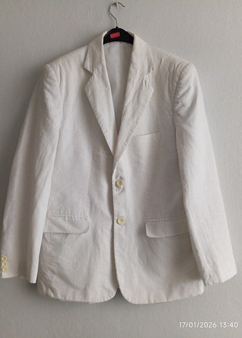 Beyaz Düğmeli Erkek Keten Takım - Görsel 2