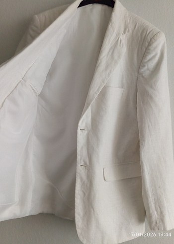 Beyaz Düğmeli Erkek Keten Takım - Görsel 9