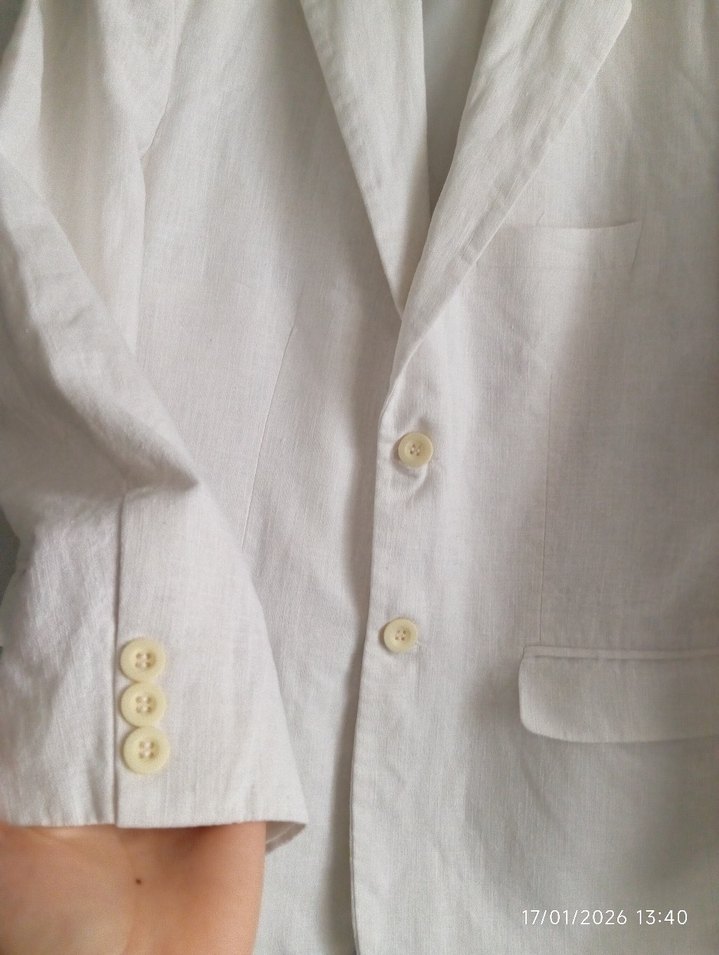 Beyaz Düğmeli Erkek Keten Takım - Görsel 3
