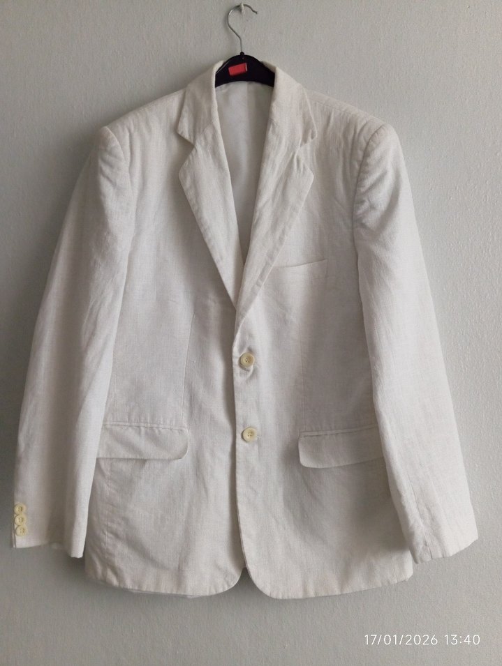 Beyaz Düğmeli Erkek Keten Takım - Görsel 2