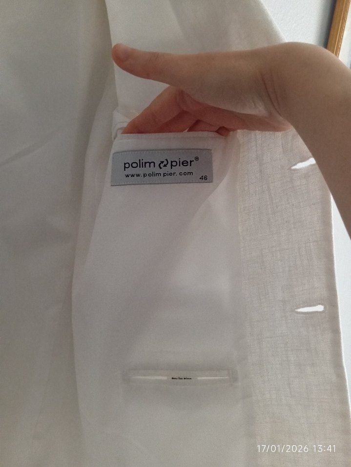 Beyaz Düğmeli Erkek Keten Takım - Görsel 5