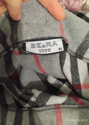 Ekose Desenli Uzun Gri Pilili Etek - Görsel 4