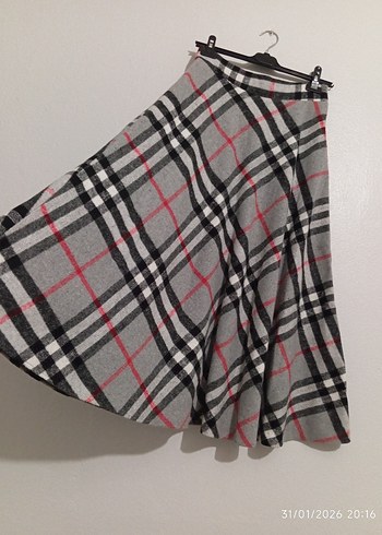 Ekose Desenli Uzun Gri Pilili Etek - Görsel 2