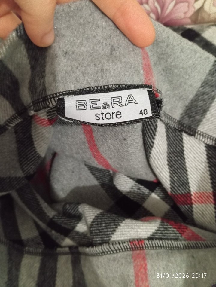 Ekose Desenli Uzun Gri Pilili Etek - Görsel 4