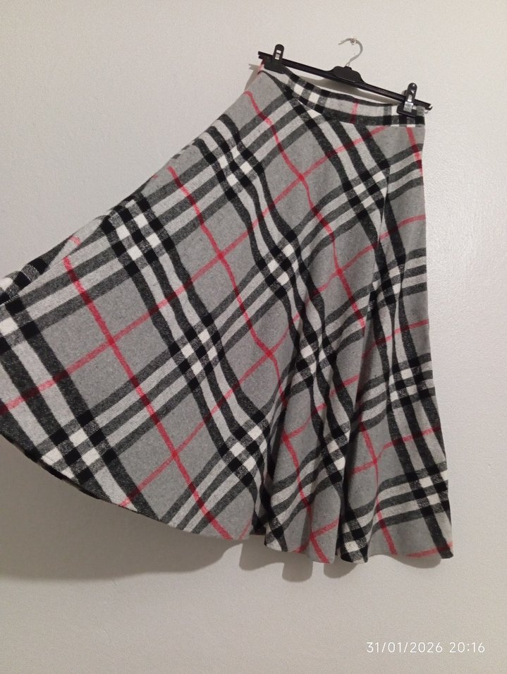 Ekose Desenli Uzun Gri Pilili Etek - Görsel 2