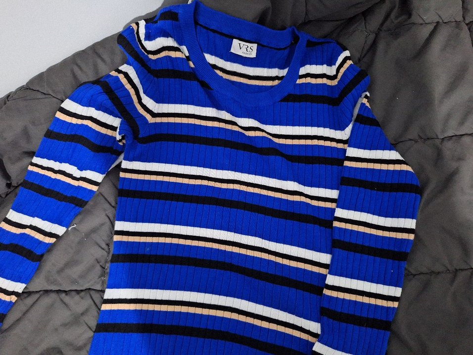 Mavi Çizgili Uzun Kollu Triko Elbise - Görsel 2