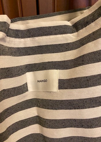 Beden Mango Gri Çizgili Keten Kadın Çanta