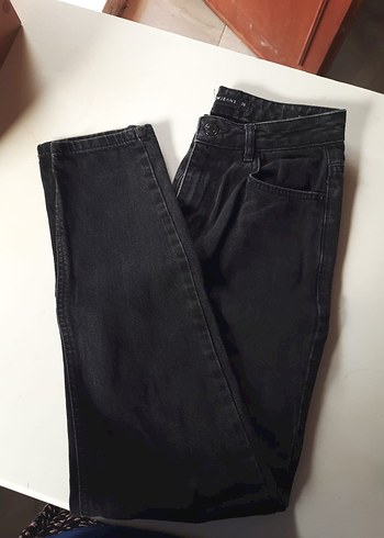 Siyah Midi Boy Bol Kesim Denim Kadın Jean