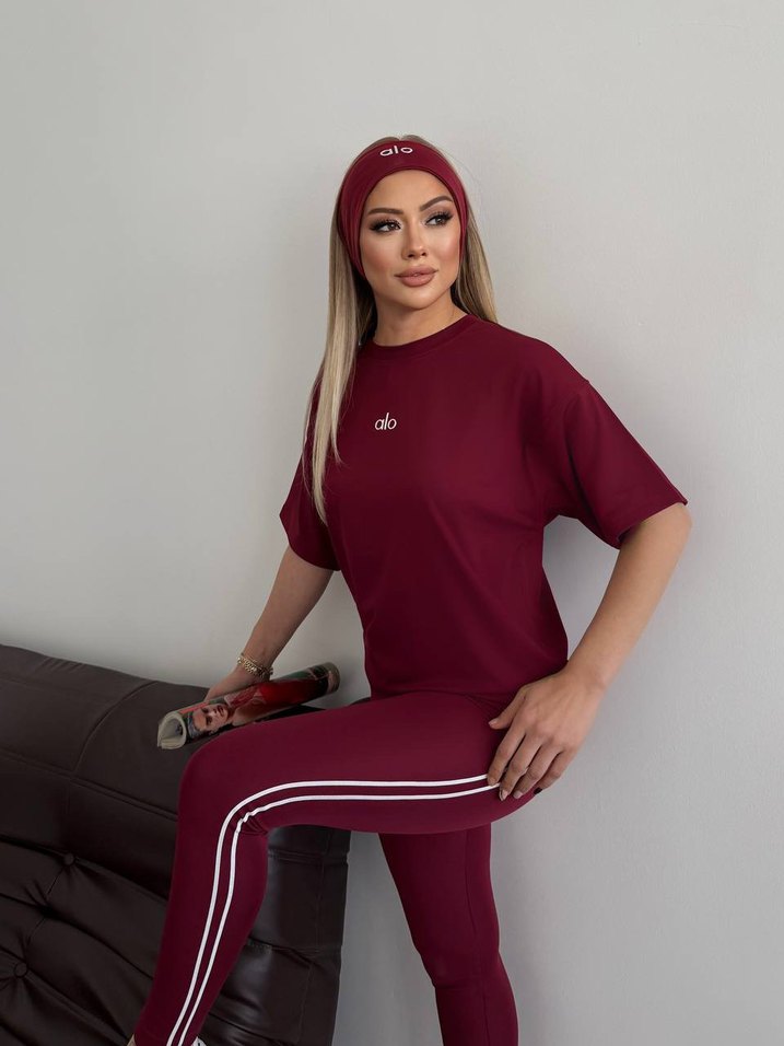 Bordo Kadın Spor Takım Kısa Kollu Oversize - Görsel 2