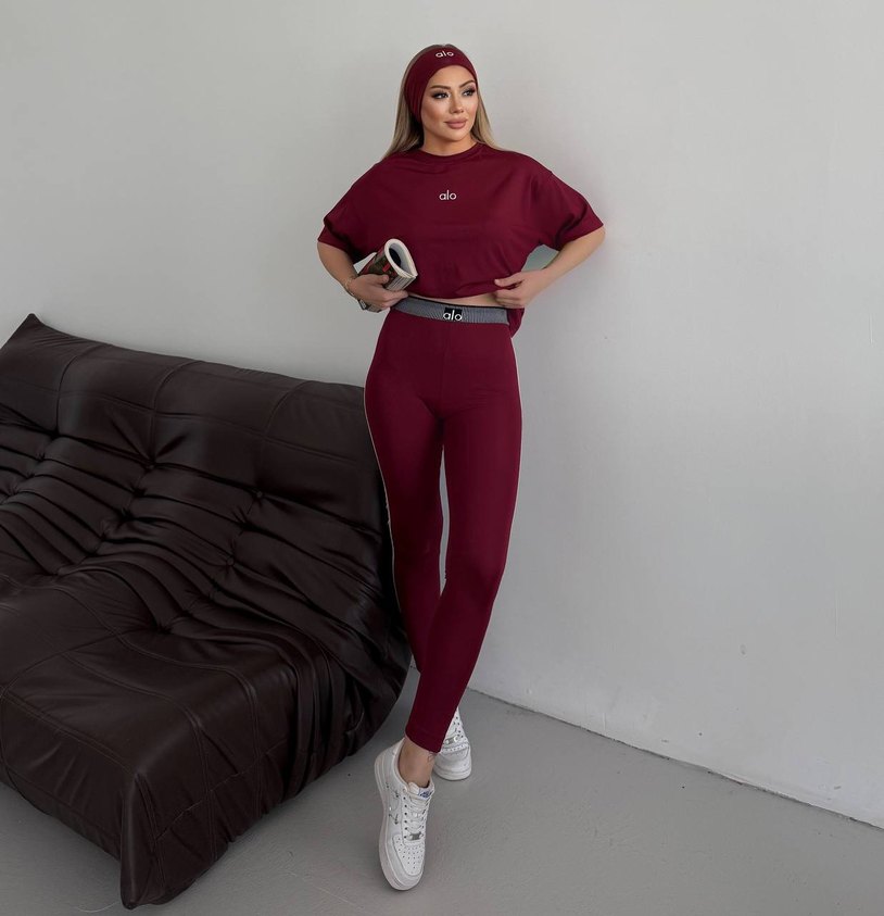 Bordo Kadın Spor Takım Kısa Kollu Oversize - Görsel 3